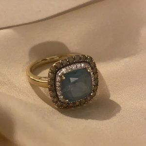14K Gold Topaz Ring w diamond halo